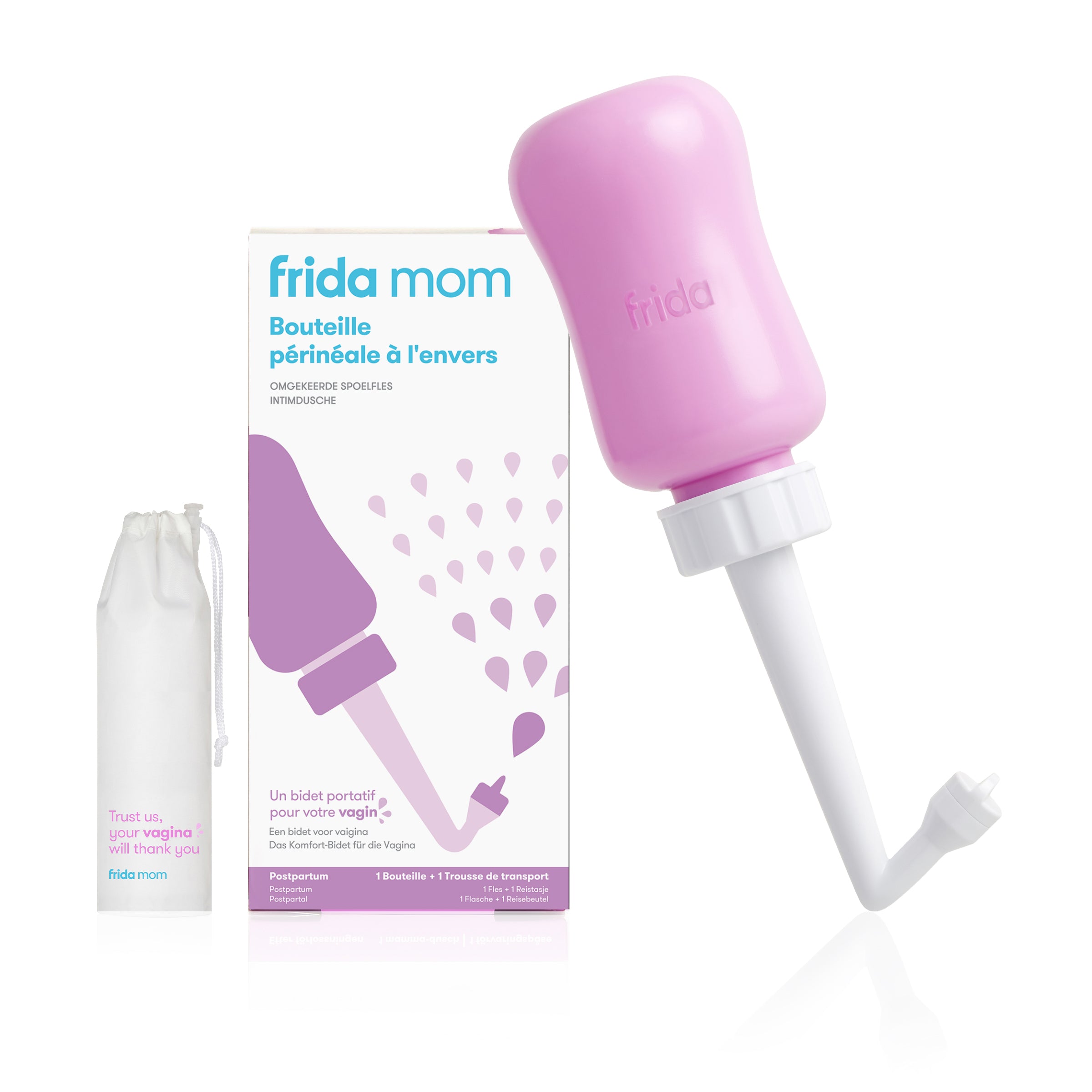 Bouteille de lavage périnéale renversée