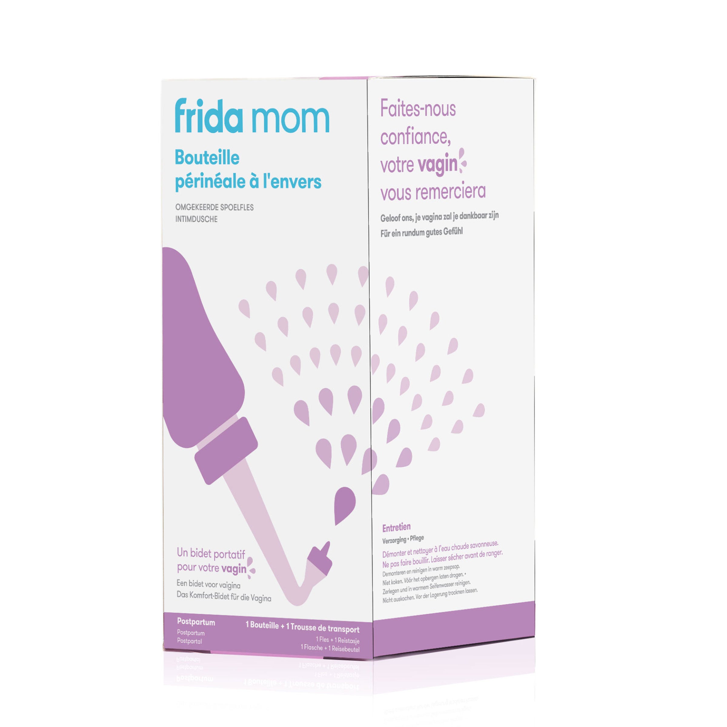 Bouteille de lavage périnéale renversée