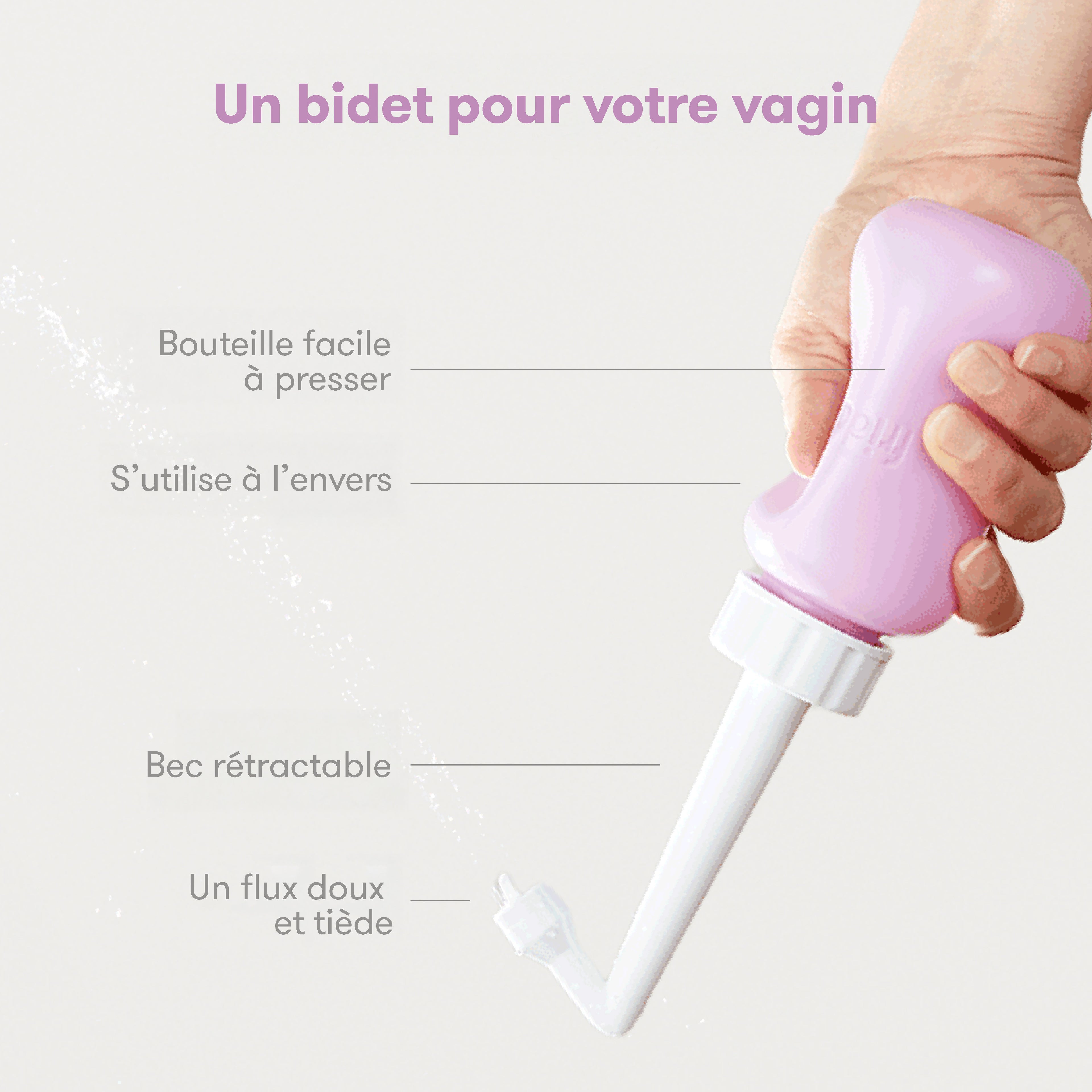 Bouteille de lavage périnéale renversée